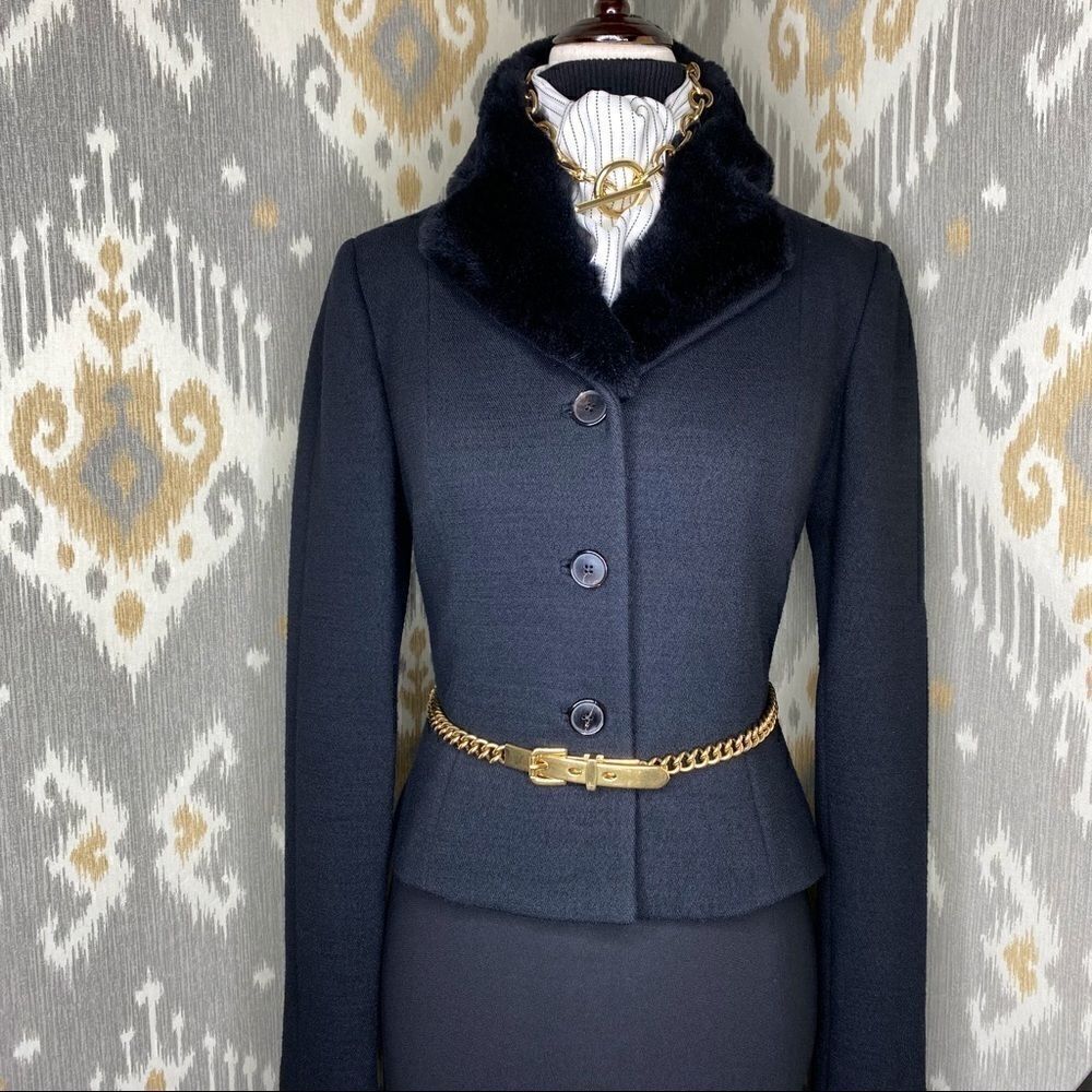 Ralph Lauren Runway Collection Soft Black Fur Collar Cocktail Jacket